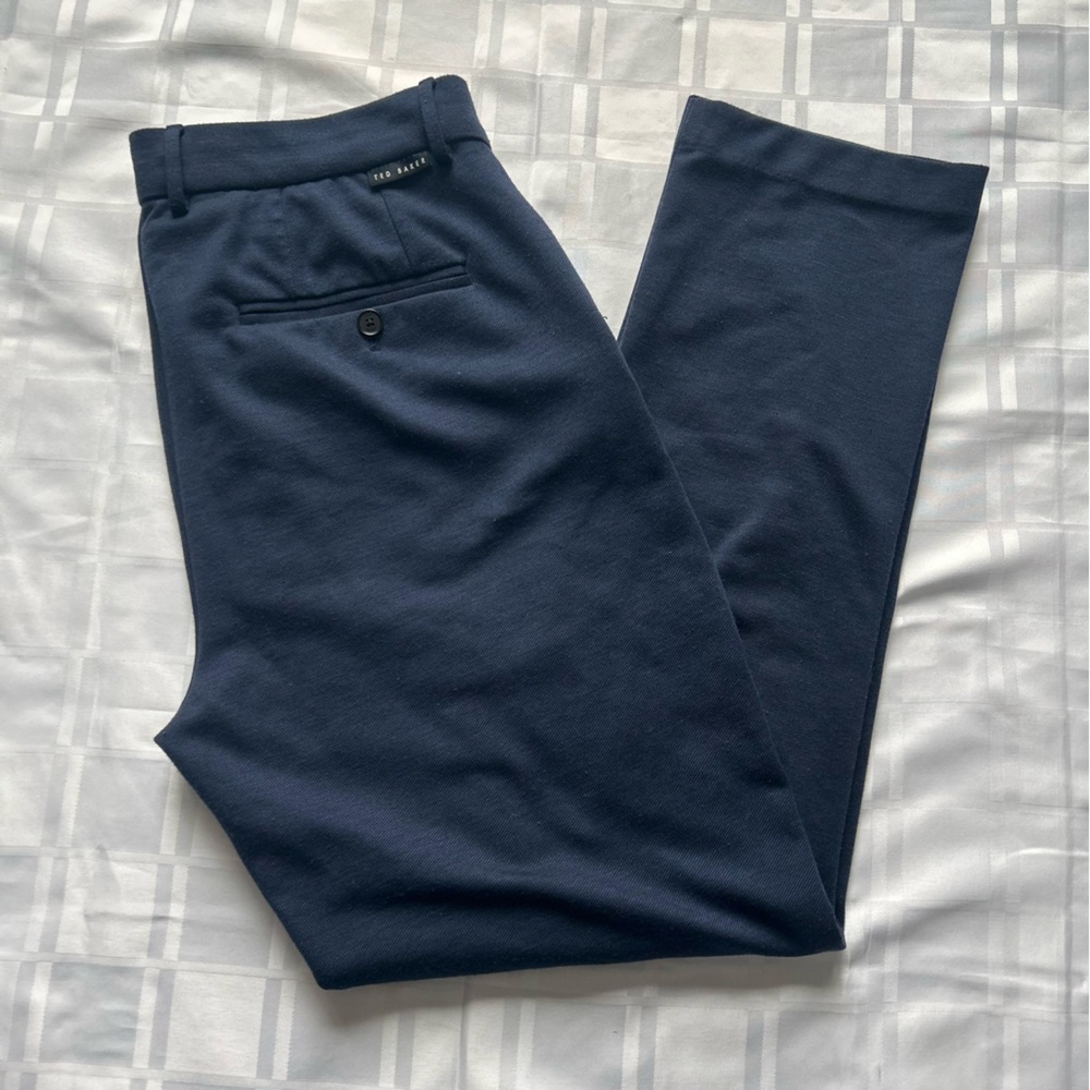 Ted Baker Comfort Knit Navy Blue Slim Straight Trouser Pants